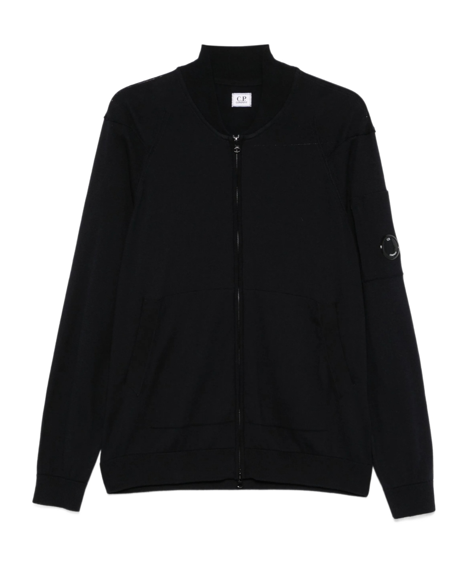 C.p. Company C.p.company Sea Island Full Zip Lens Cardigan In Black