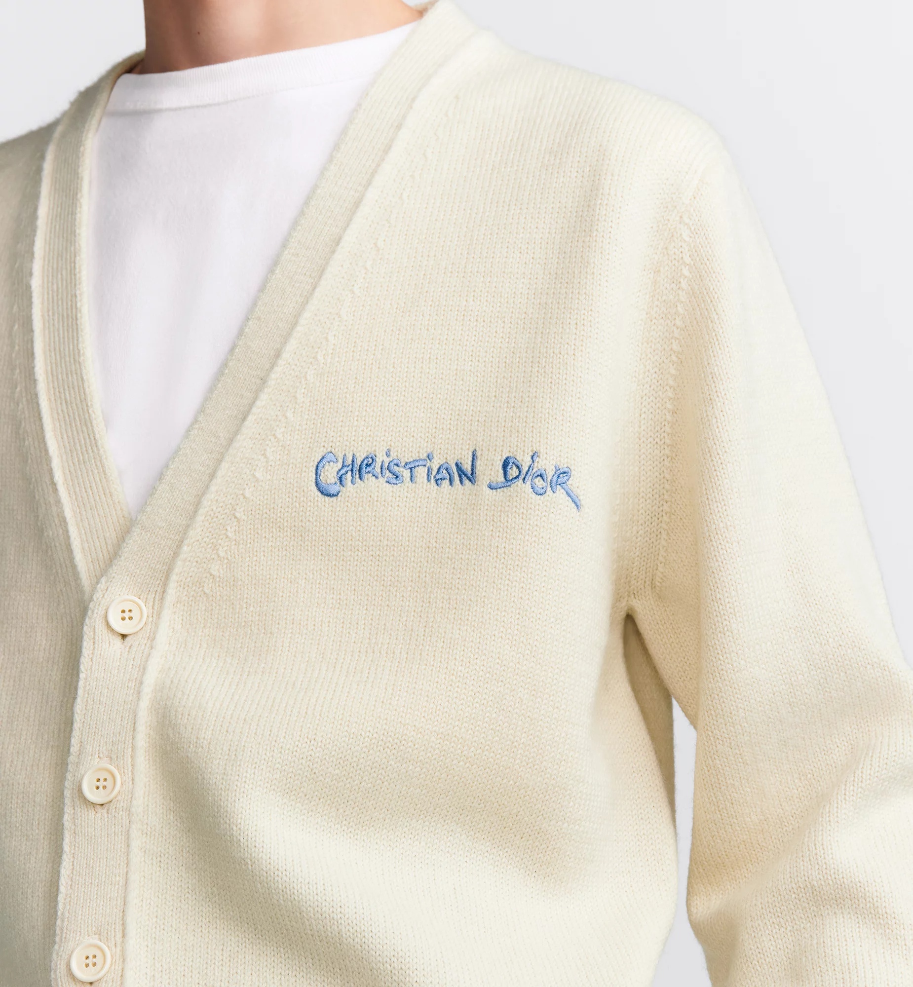 Dior V-neck Wool Cardigan In Nude