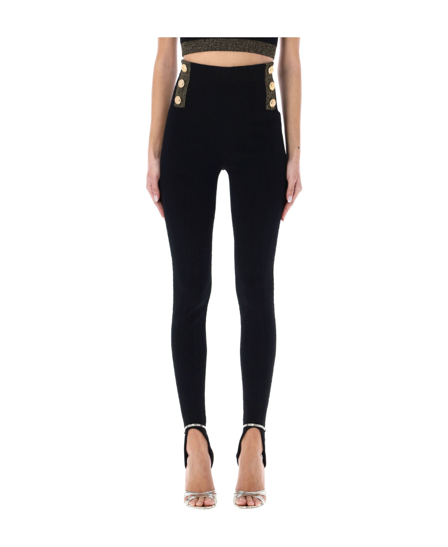 BALMAIN BUTTON-EMBELLISHED LEGGINGS 