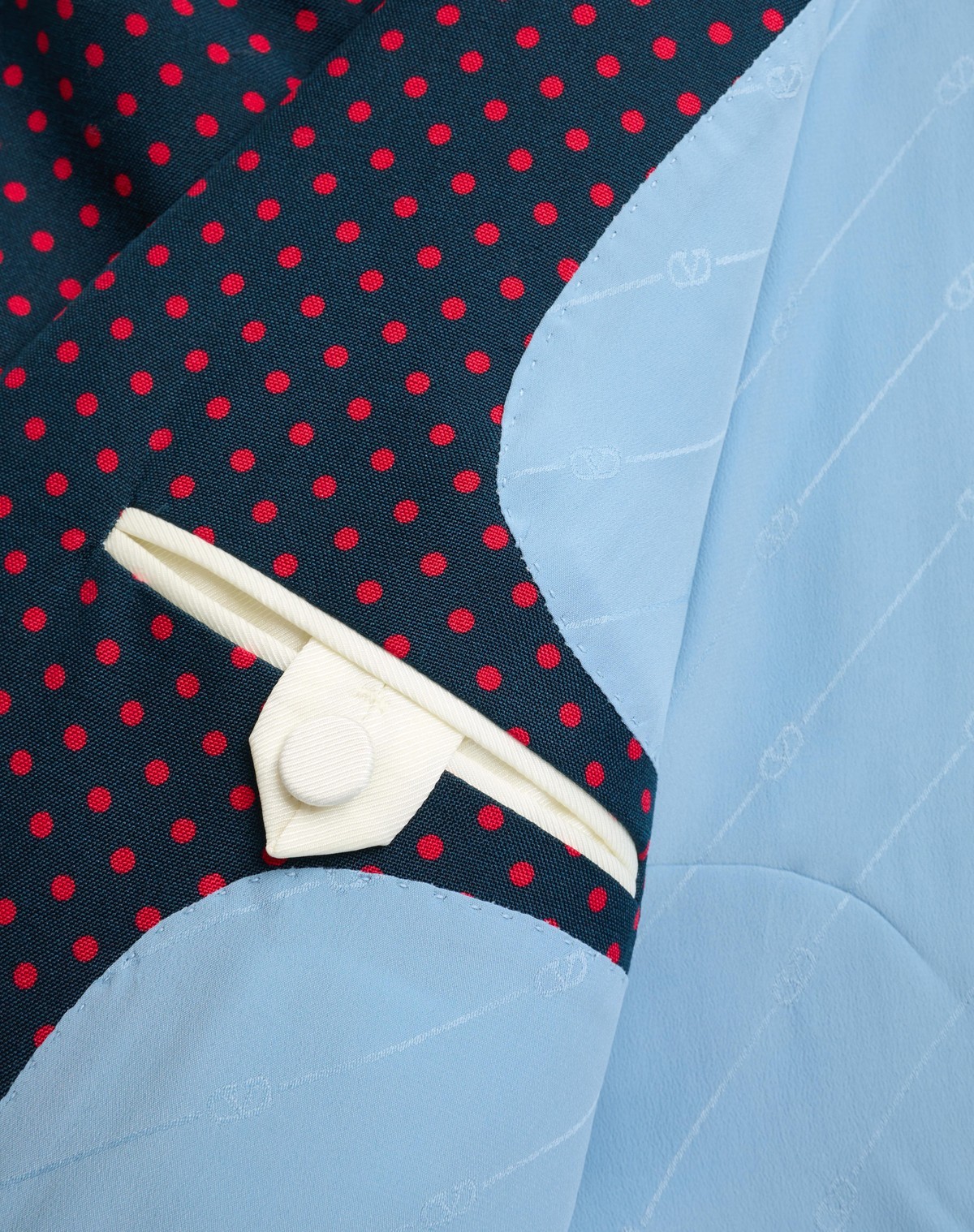 Valentino Silk Bow-detail Polka-dot Blazer In Navy Blue/red