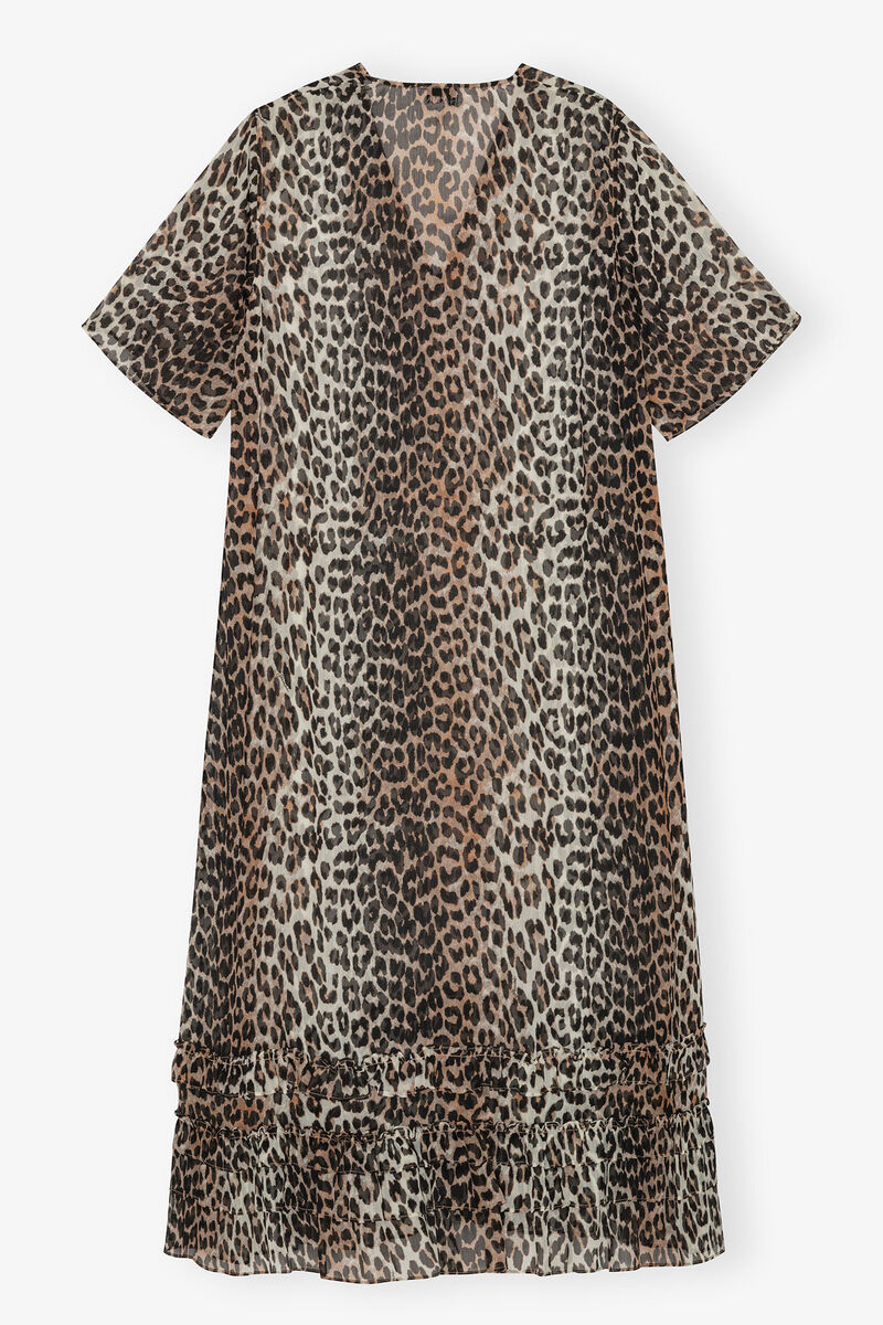 Ganni Leopard-print Sheer Chiffon Midi Dress In Animal Print