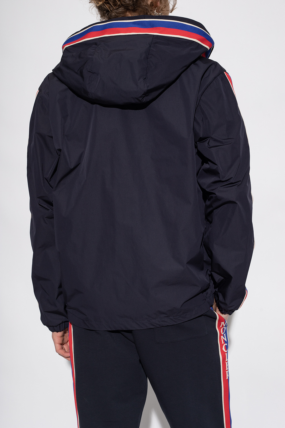 Moncler Stripe-detail Hooded Jacket In Blue