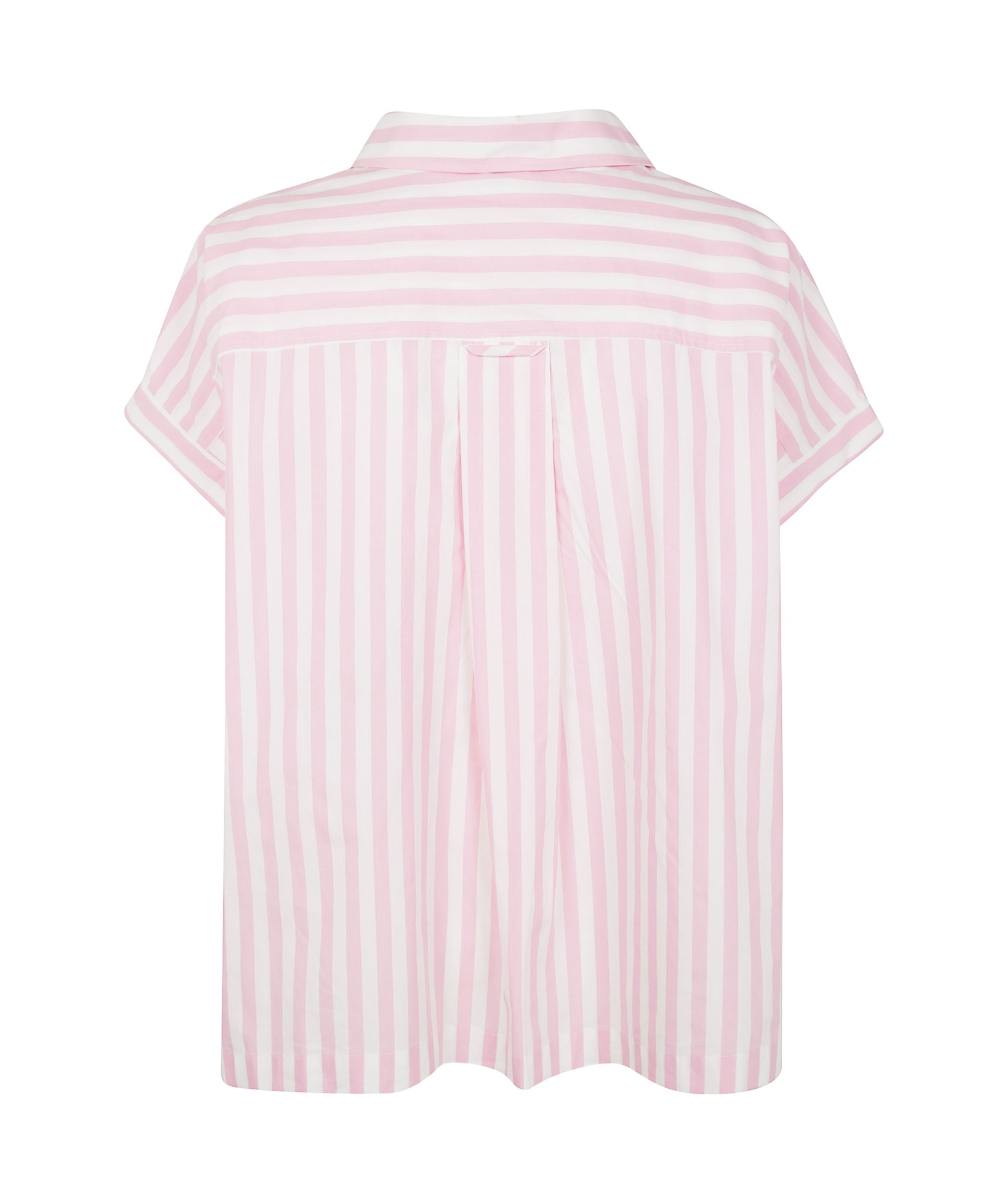 Aspesi Striped Poplin Top With Polo Collar And Side Slits In Pink Stripe