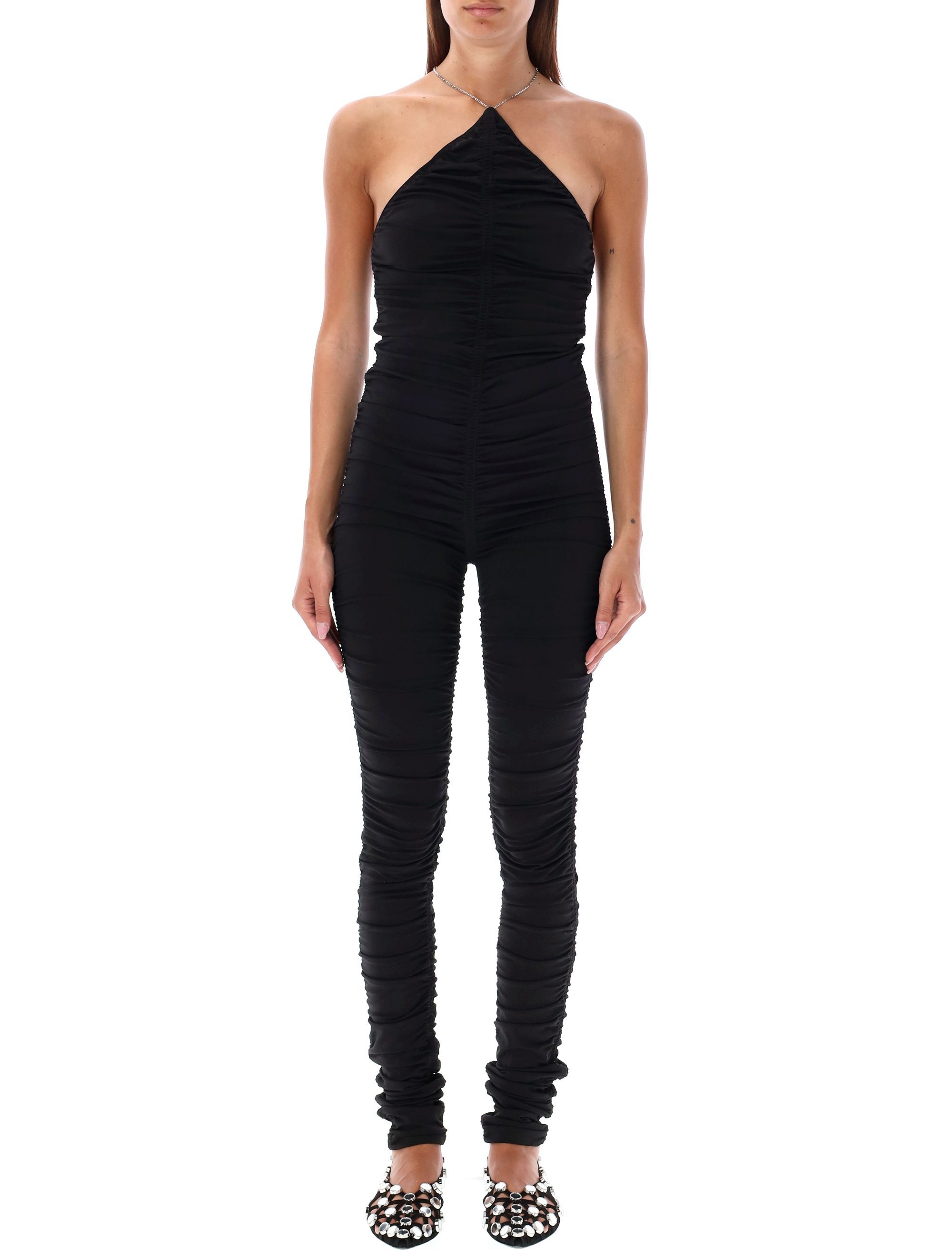 Attico Chain-link Halterneck Jumpsuit In Black