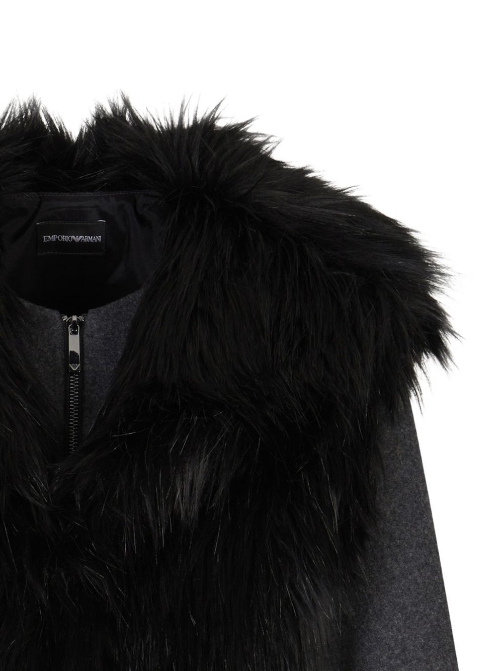 Emporio Armani Polygon Capsule Collection Two-in-one Wool Cloth Jacket With Faux Fur Gilet In Black