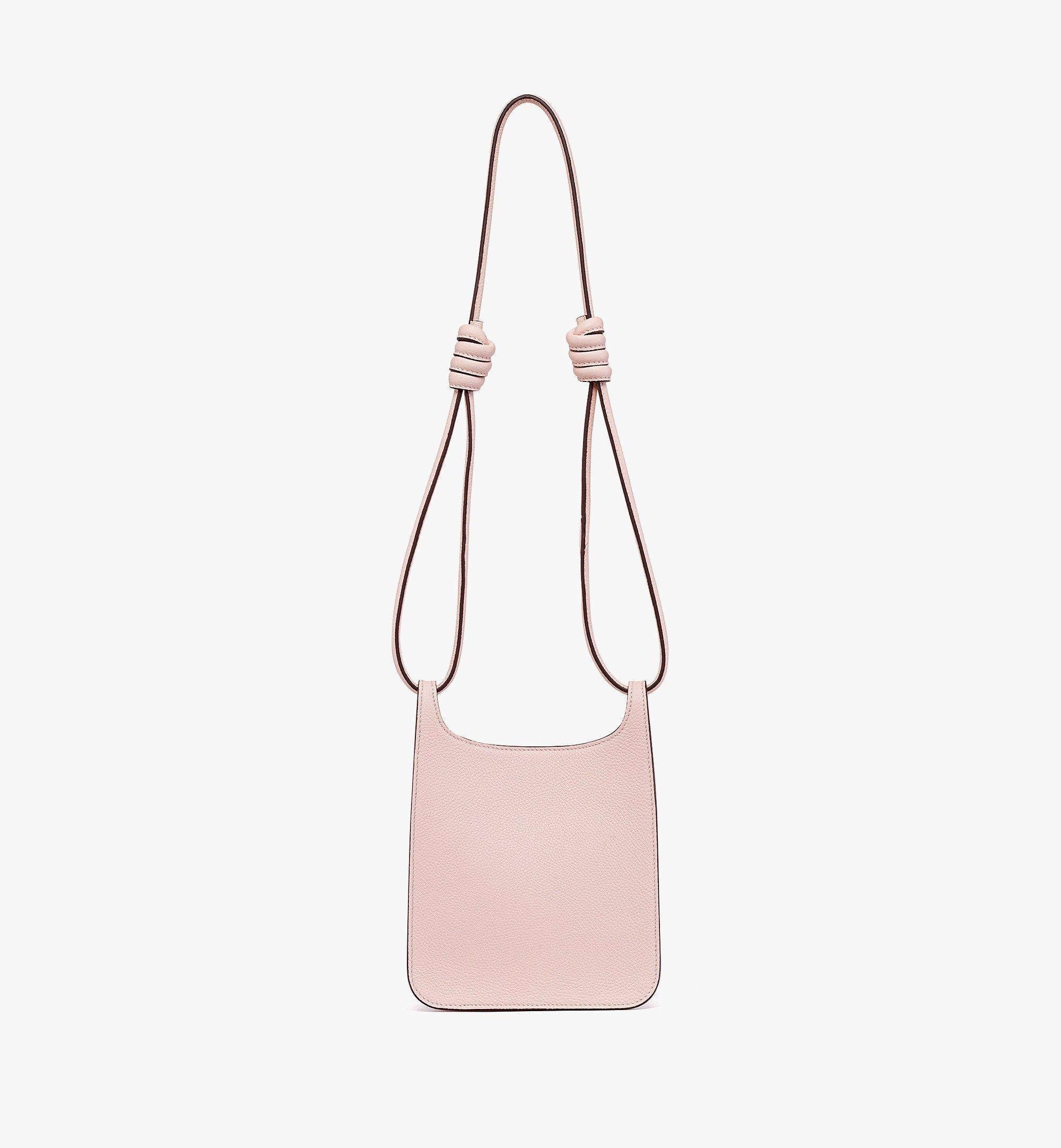 Mcm Himmel Embossed Logo Leather Semilunar Shoulder Bag In Pink