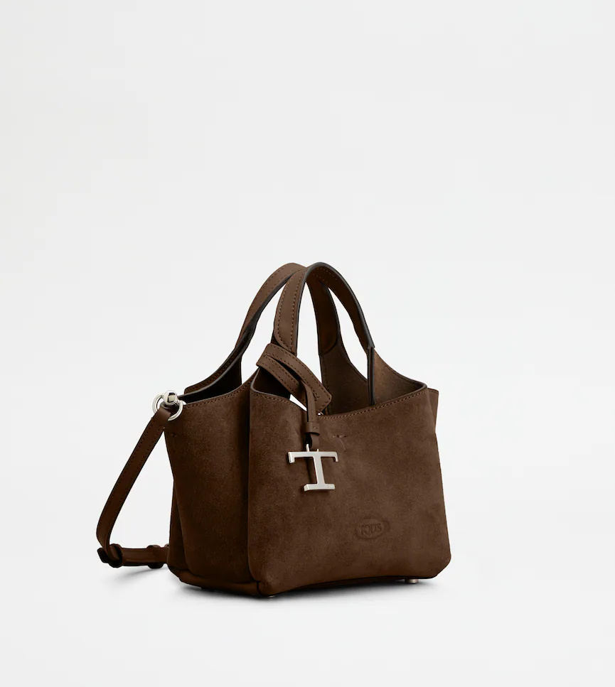 Tod's Micro Logo-charm Suede Tote Bag In Brown