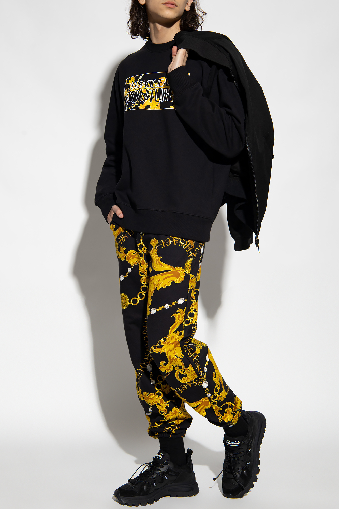 Versace Jeans Logo-print Cotton Sweatshirt In Black