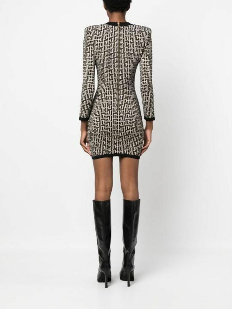 Balmain Monogram Wool-blend Knit Minidress In Black