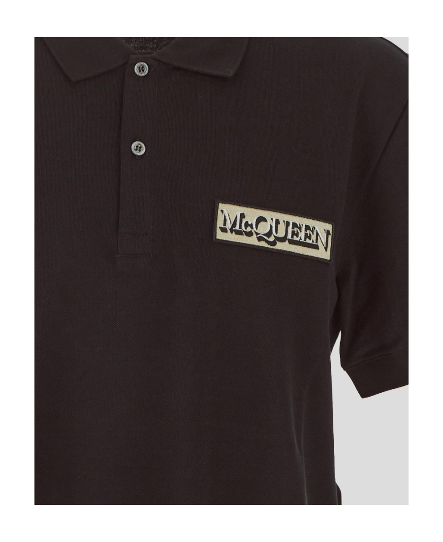 Alexander Mcqueen Logo-patch Polo Shirt In Black