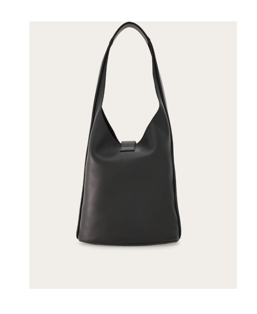 Ferragamo Salvatore Gancini Buckle Large Shoulder Bag In Black