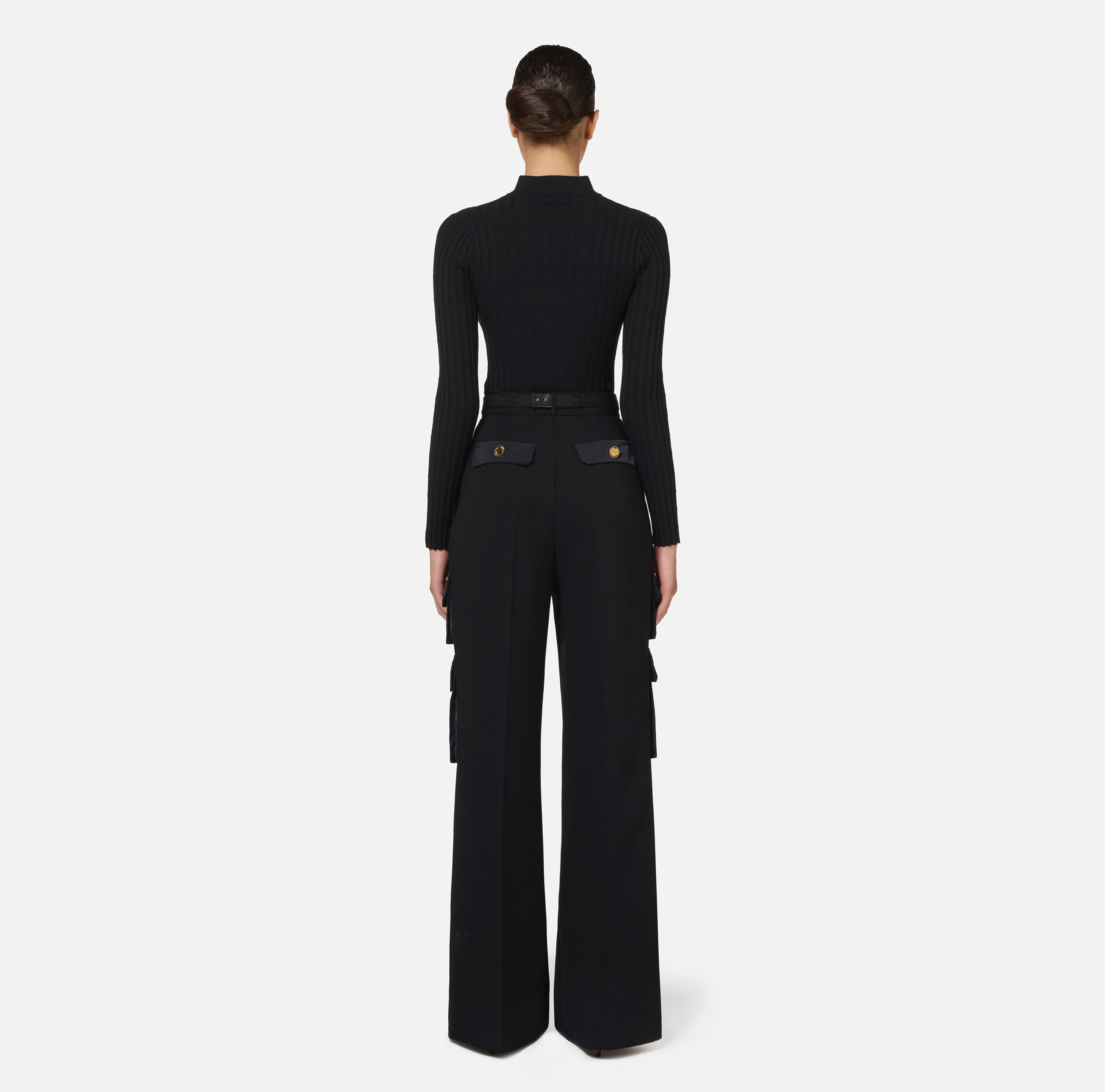 Elisabetta Franchi Black Cargo Trousers With Belt In Black