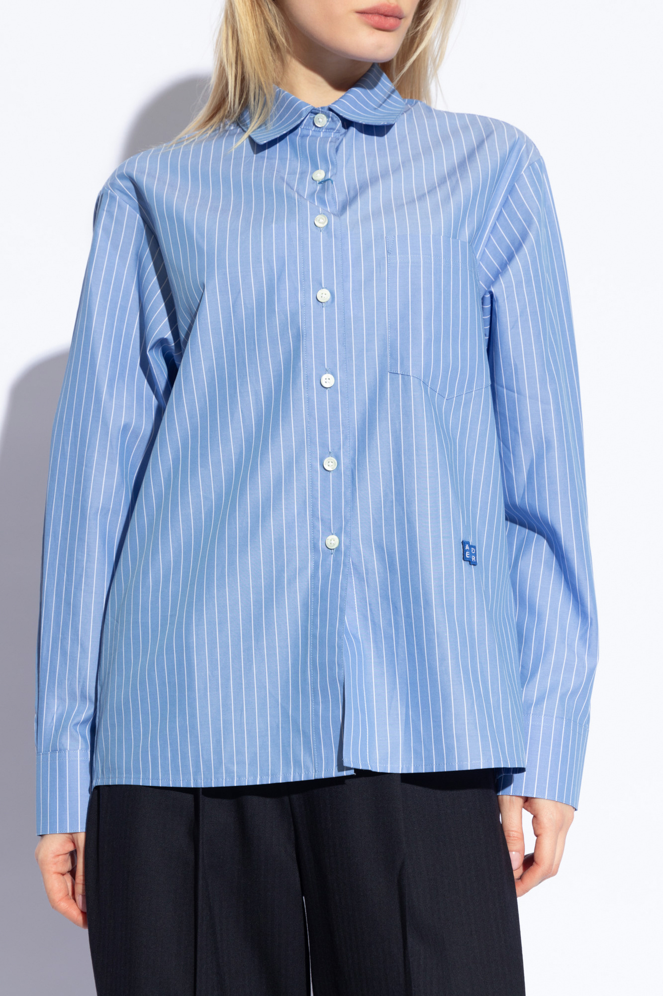 Ader Error Striped Shirt In Blue