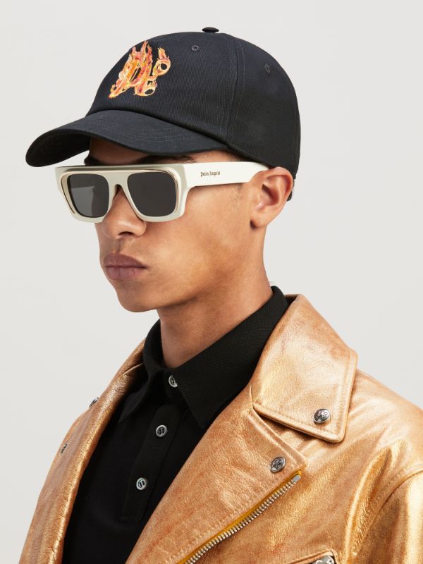Shop Palm Angels Burning Monogram Baseball Cap In Black