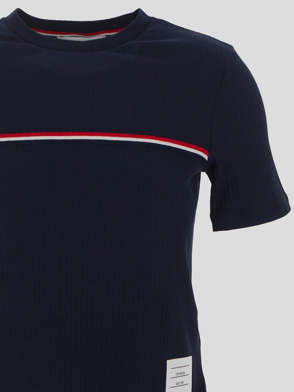 Thom Browne Striped Crew Neck Ribbed Texture T-shirt In Blue