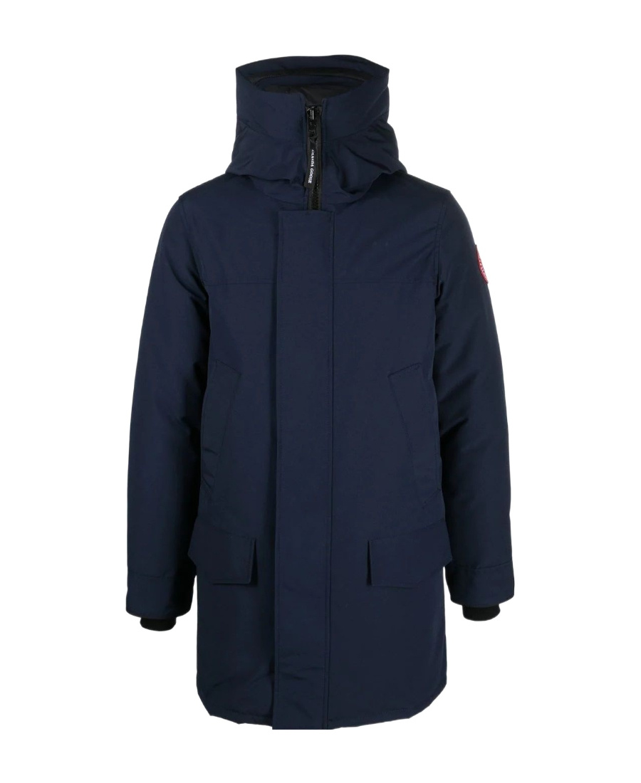 Canada Goose Navy Blue Logo Detail Parka Jacket In Black