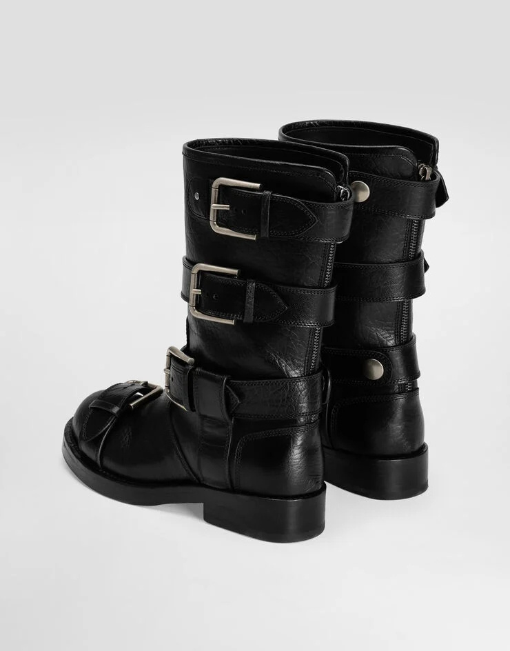 Dolce & Gabbana Stylish Mid-calf Round Toe Chunky Heel Boots In Black
