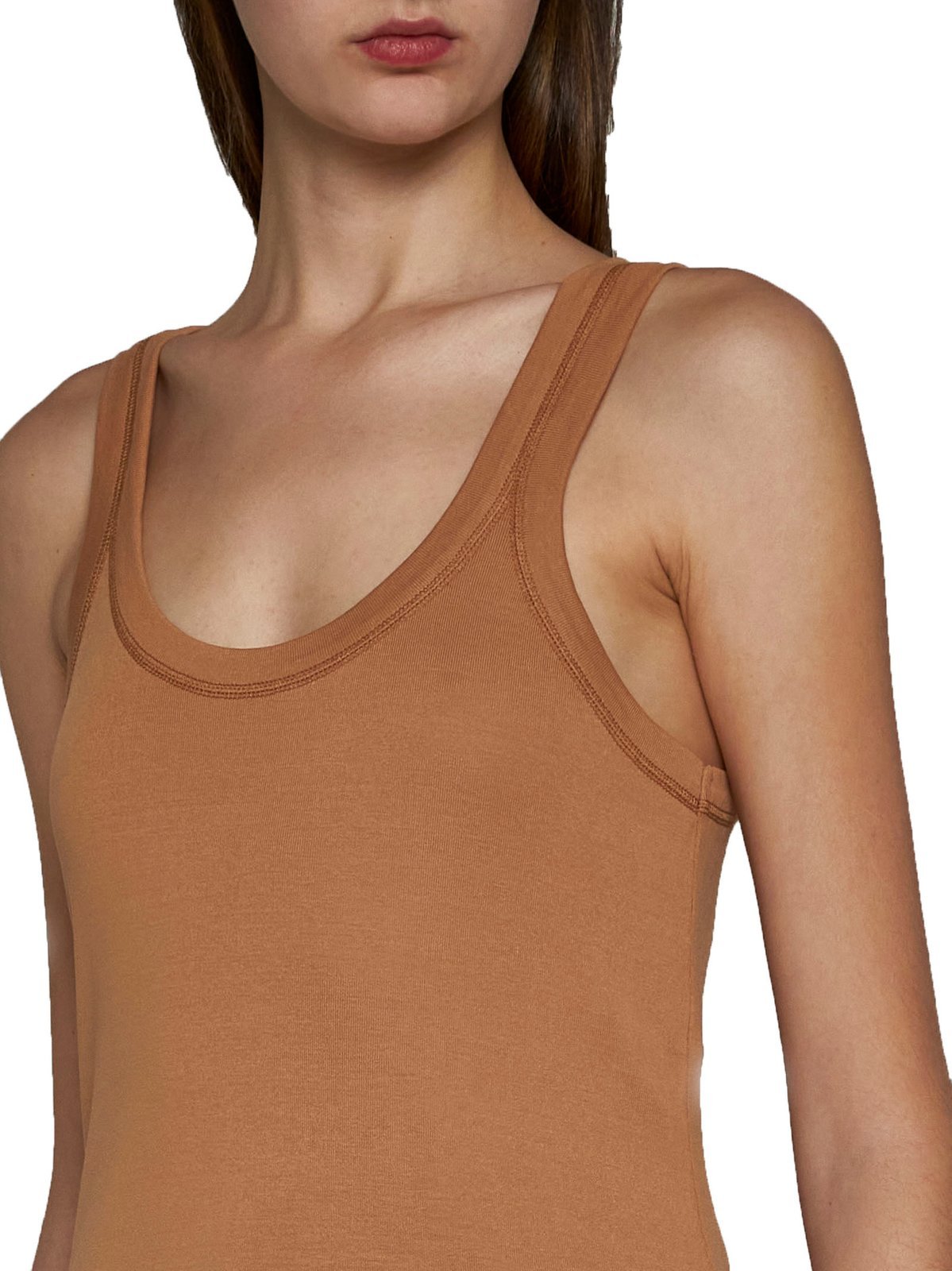 Lemaire Ribbed Cotton Tank Top In Brown