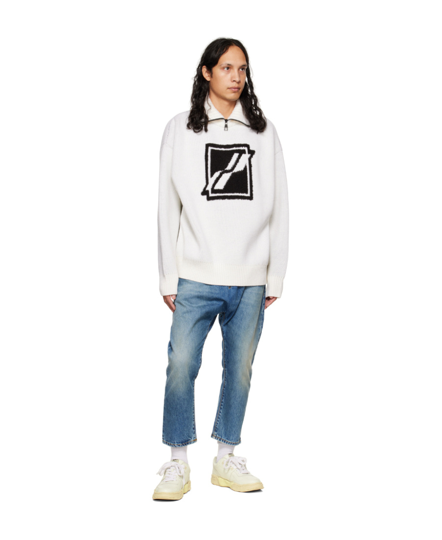 We11 Done Logo Semi-zipper Sweater In White