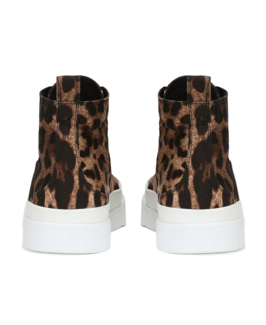 Dolce & Gabbana Portofino High-top Leopard Print Sneakers In White