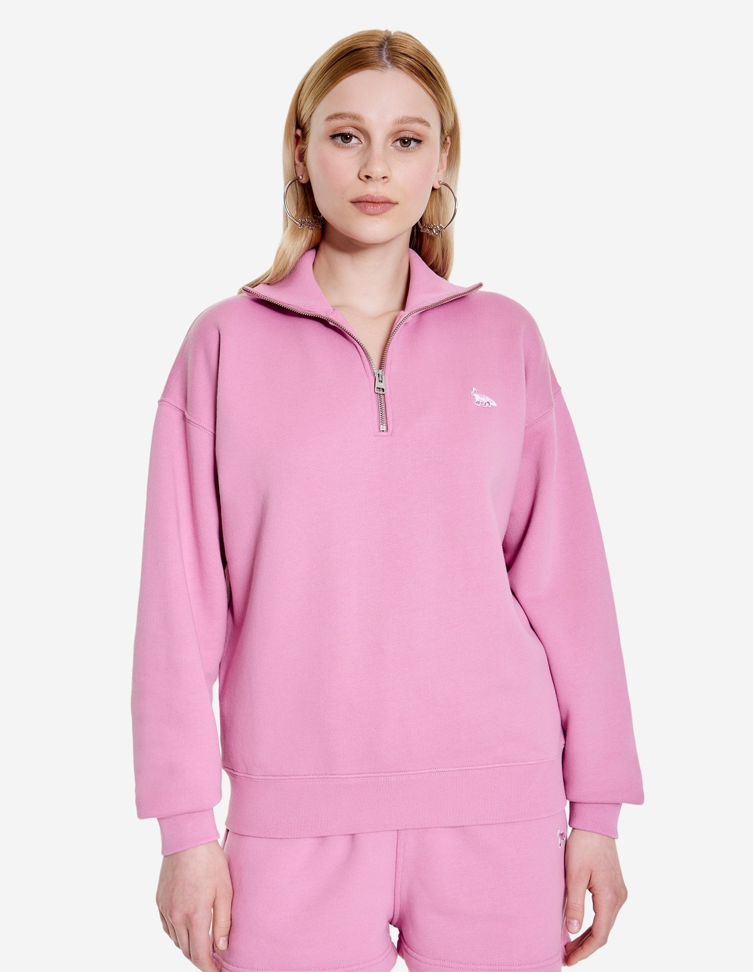 Shop Maison Kitsuné Fox-appliqué Half-zip Sweatshirt In Pink