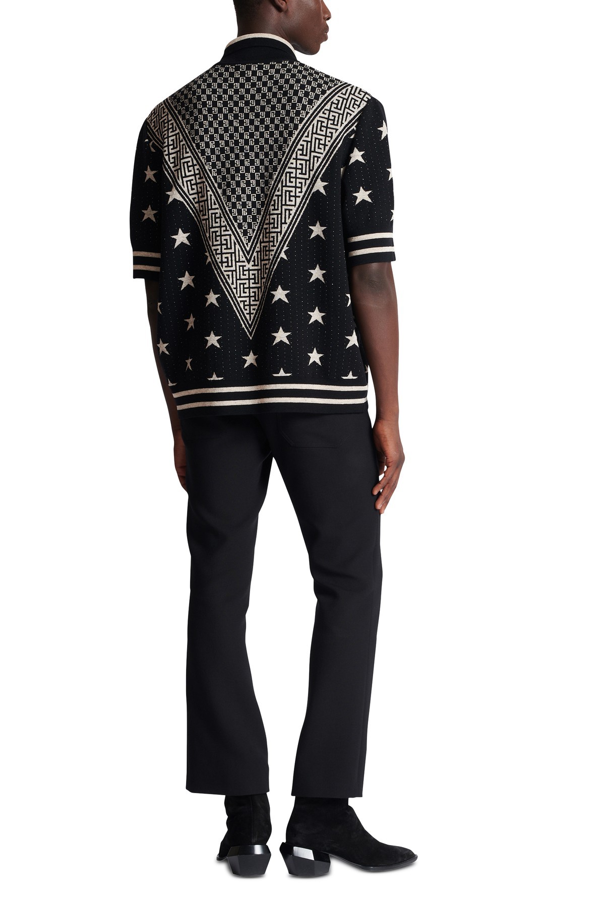 BALMAIN STAR PATTERN POLO SHIRT