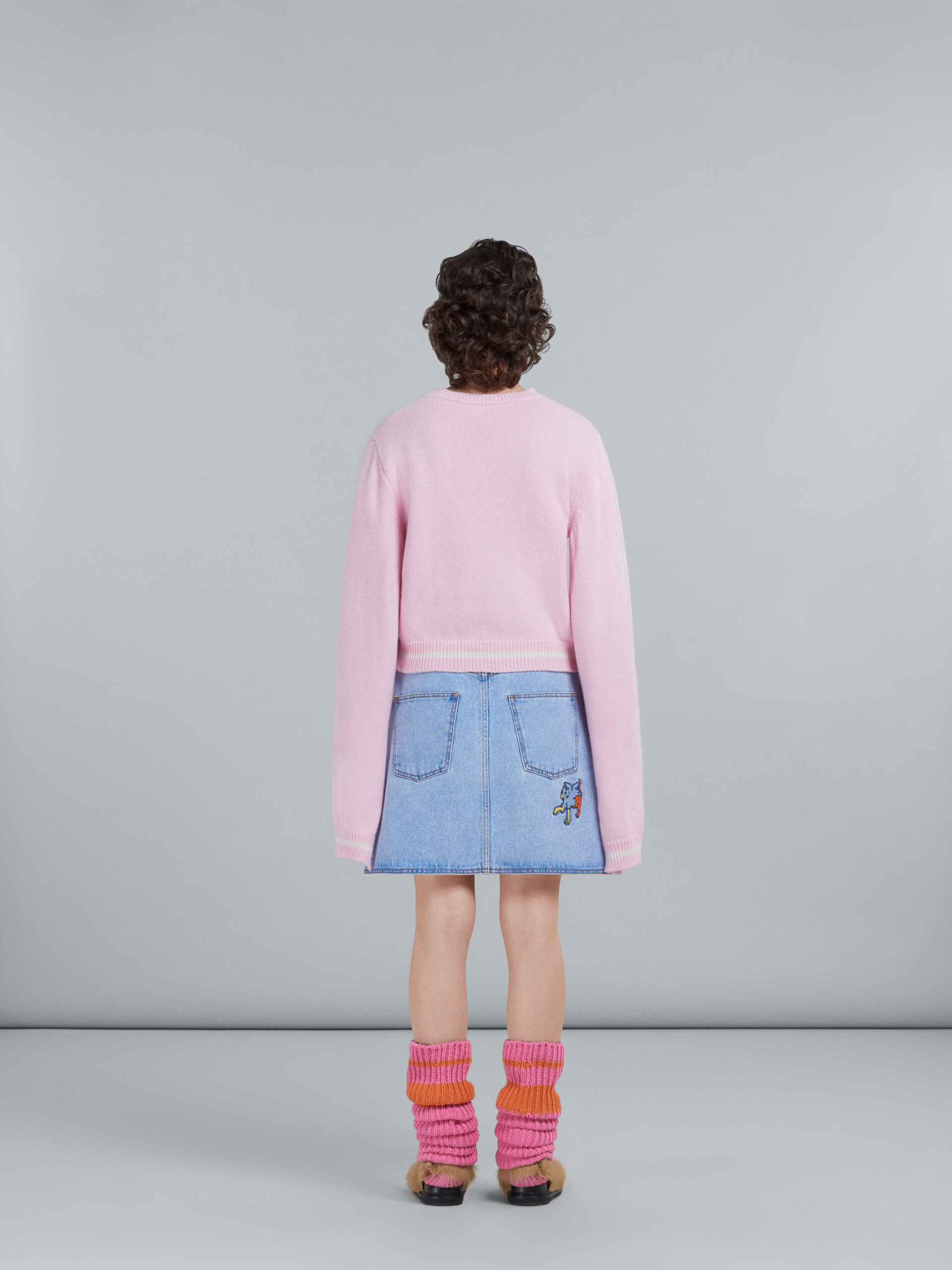 Marni Embroidered High-rise Denim Miniskirt In Blue