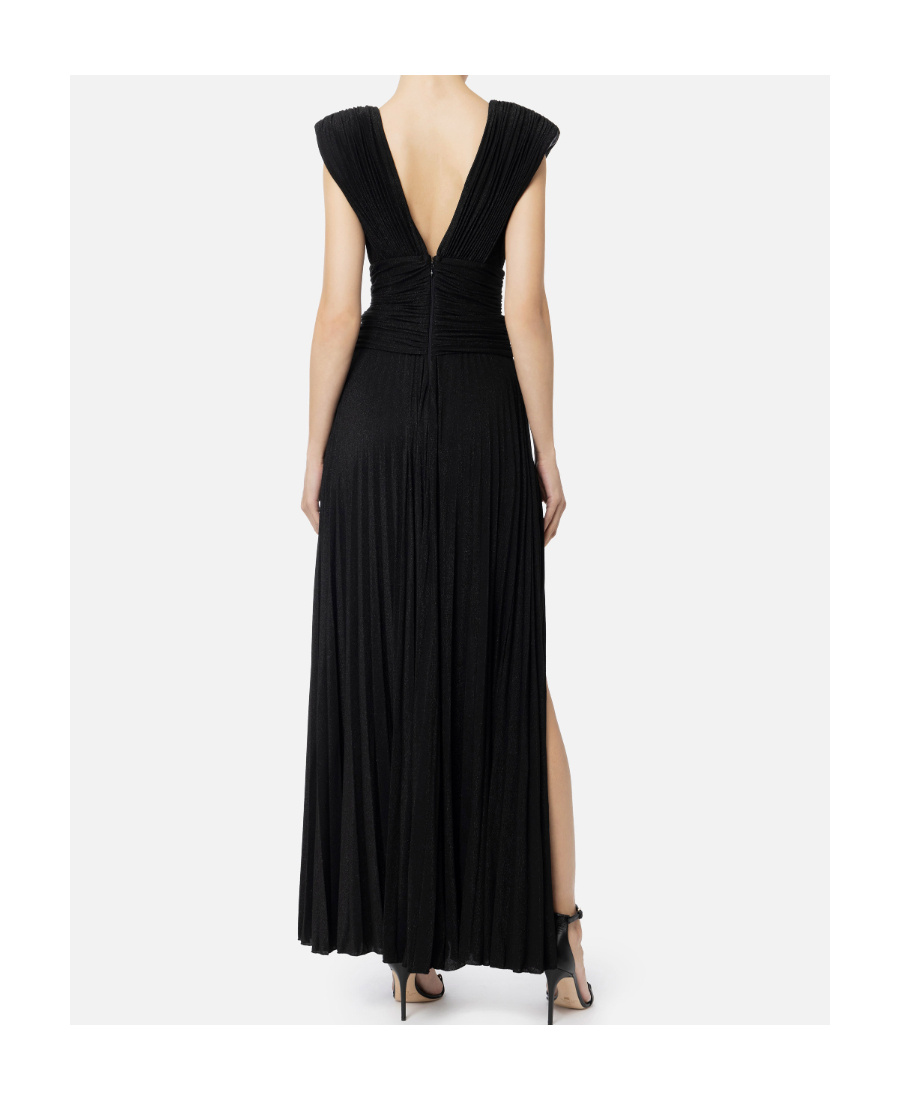 Elisabetta Franchi Lurex Pleated Maxi Dress In Black