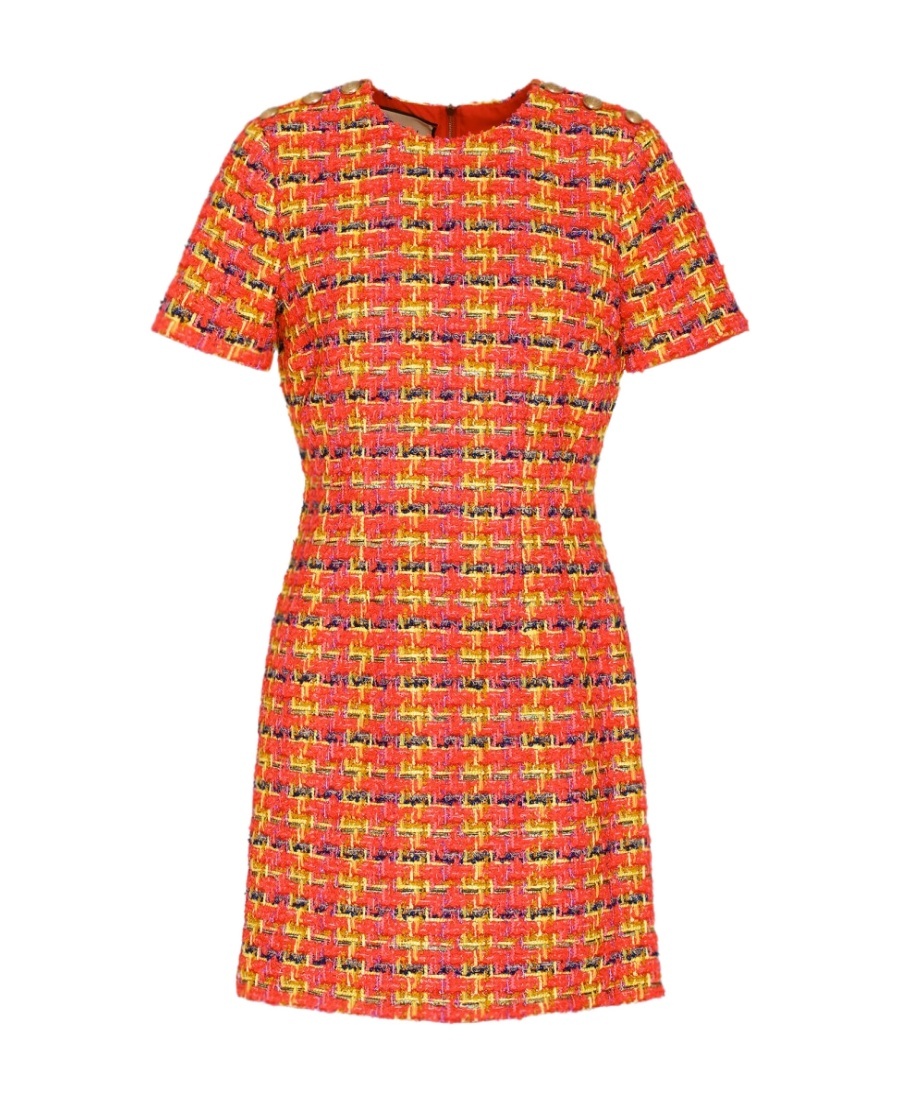 Gucci Fluorescent Lamé Tweed Mini Dress In Red