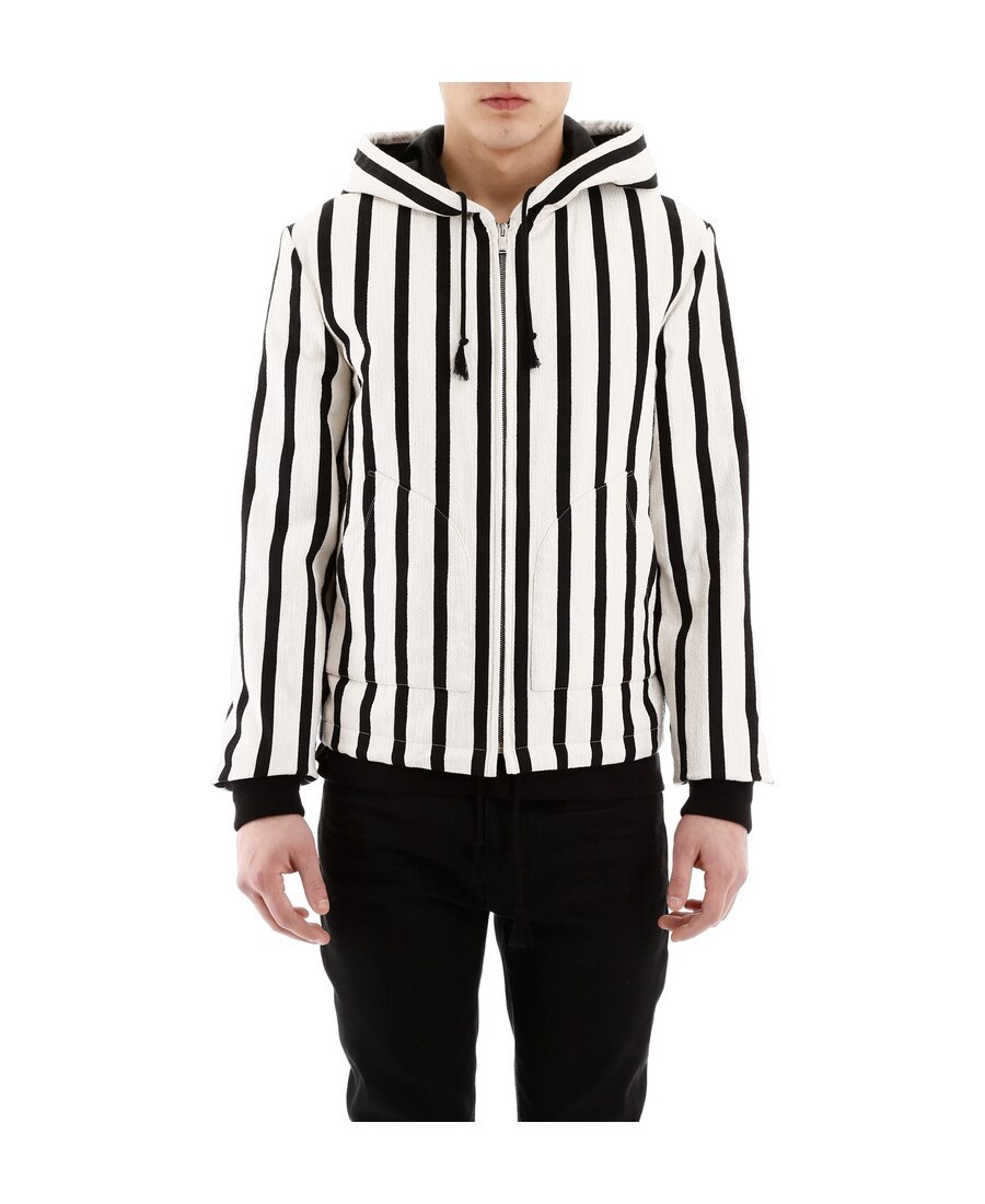 Saint Laurent Vertical Stripe Zipped Jacket In White