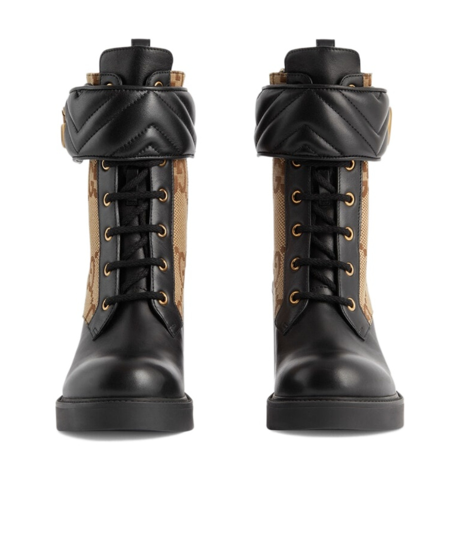 Gucci Beige & Black Gg Marmont Ankle Boots In Green