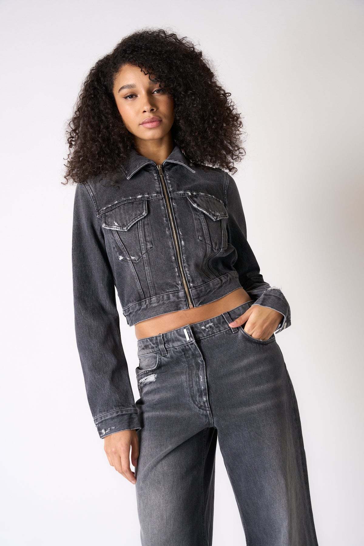 Givenchy Cropped Denim Jacket In Black