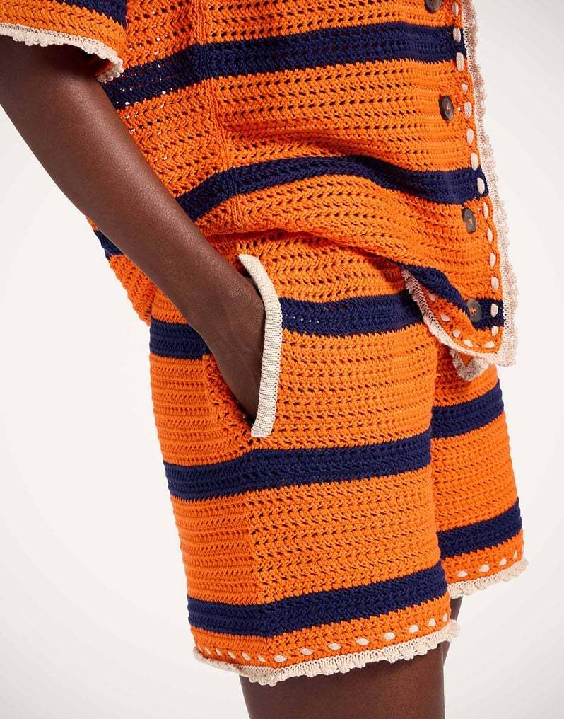 La Doublej Striped Crochet Shorts In Orange