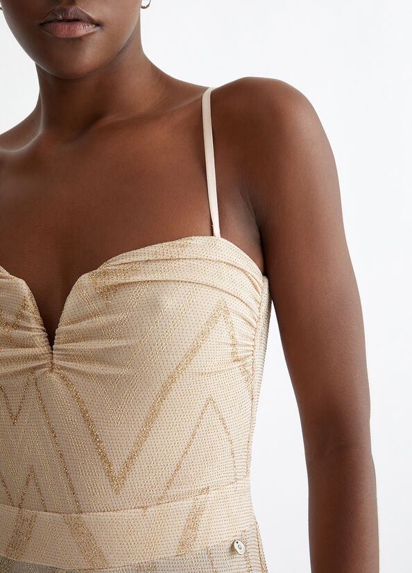 Liu •jo Chevron-pattern Jumpsuit In Nude