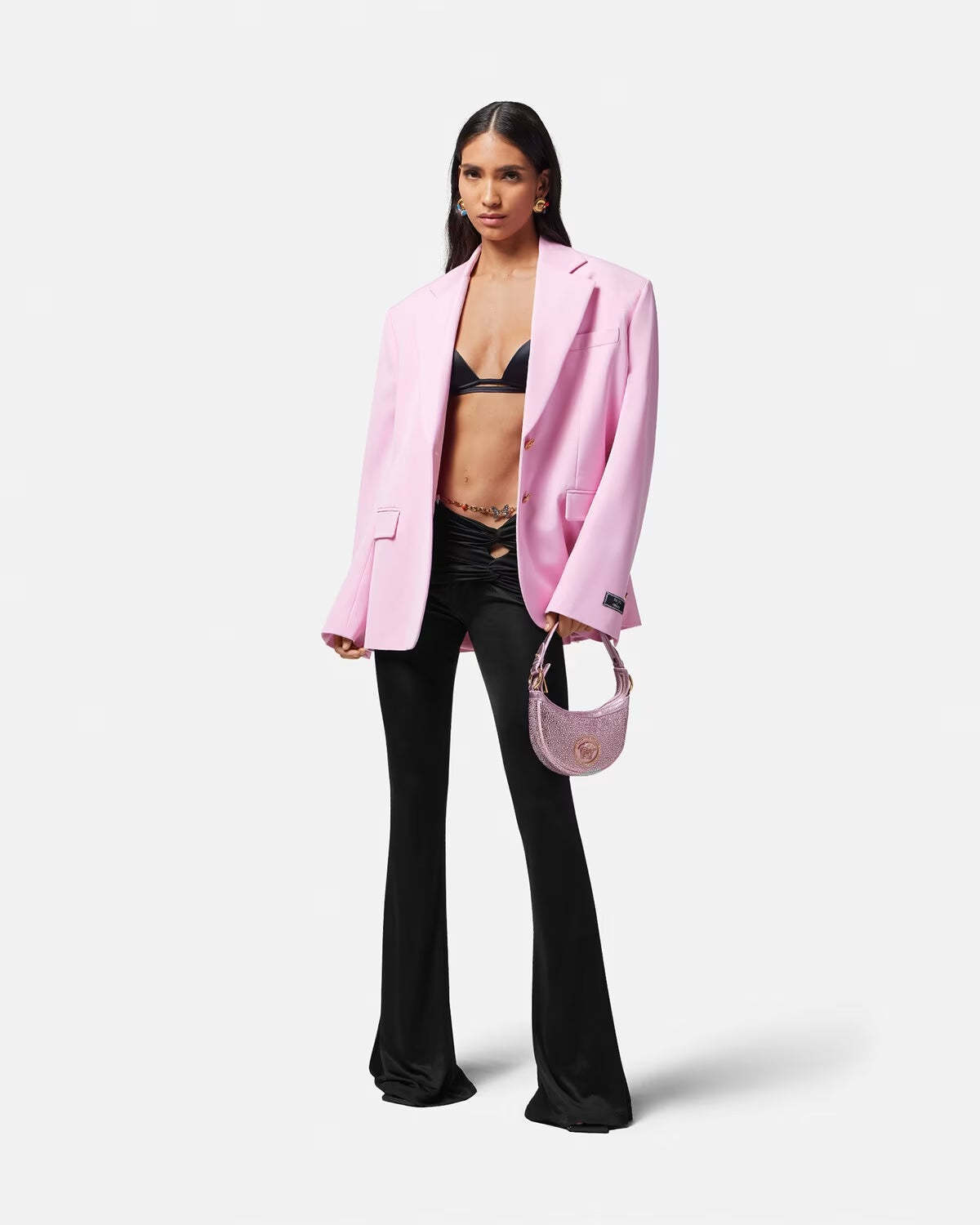 Versace X Dua Lipa Knotted Flared Trousers In Black