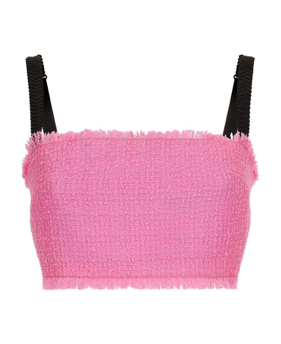 Dolce & Gabbana Raschel Tweed Crop Top With Straps In Pink