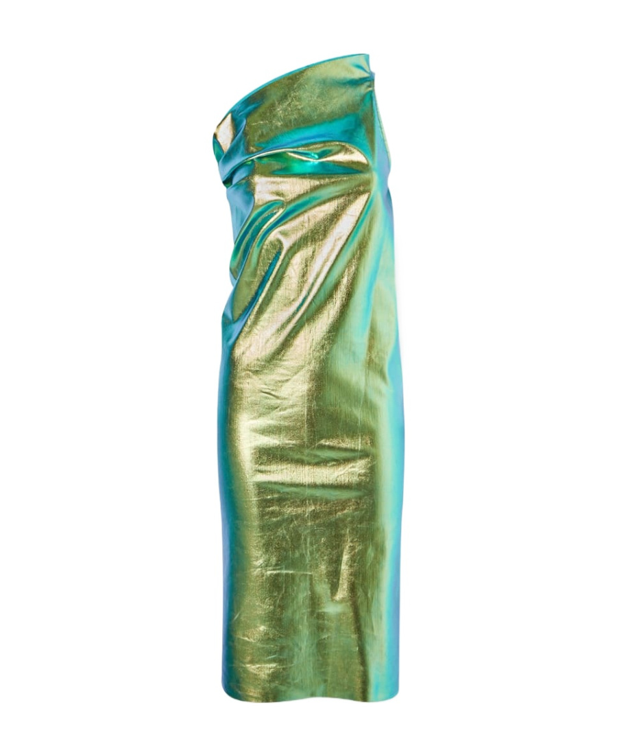 Rick Owens One-shoulder Iridescent Midi Dress In Green