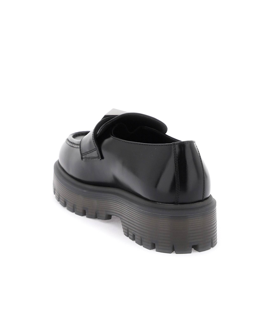 Valentino One Stud Platform Loafers In Black
