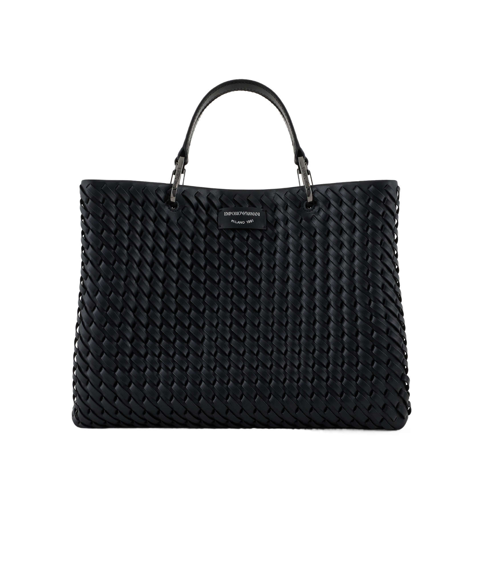 Shop Emporio Armani Interwoven Tote Bag In Black