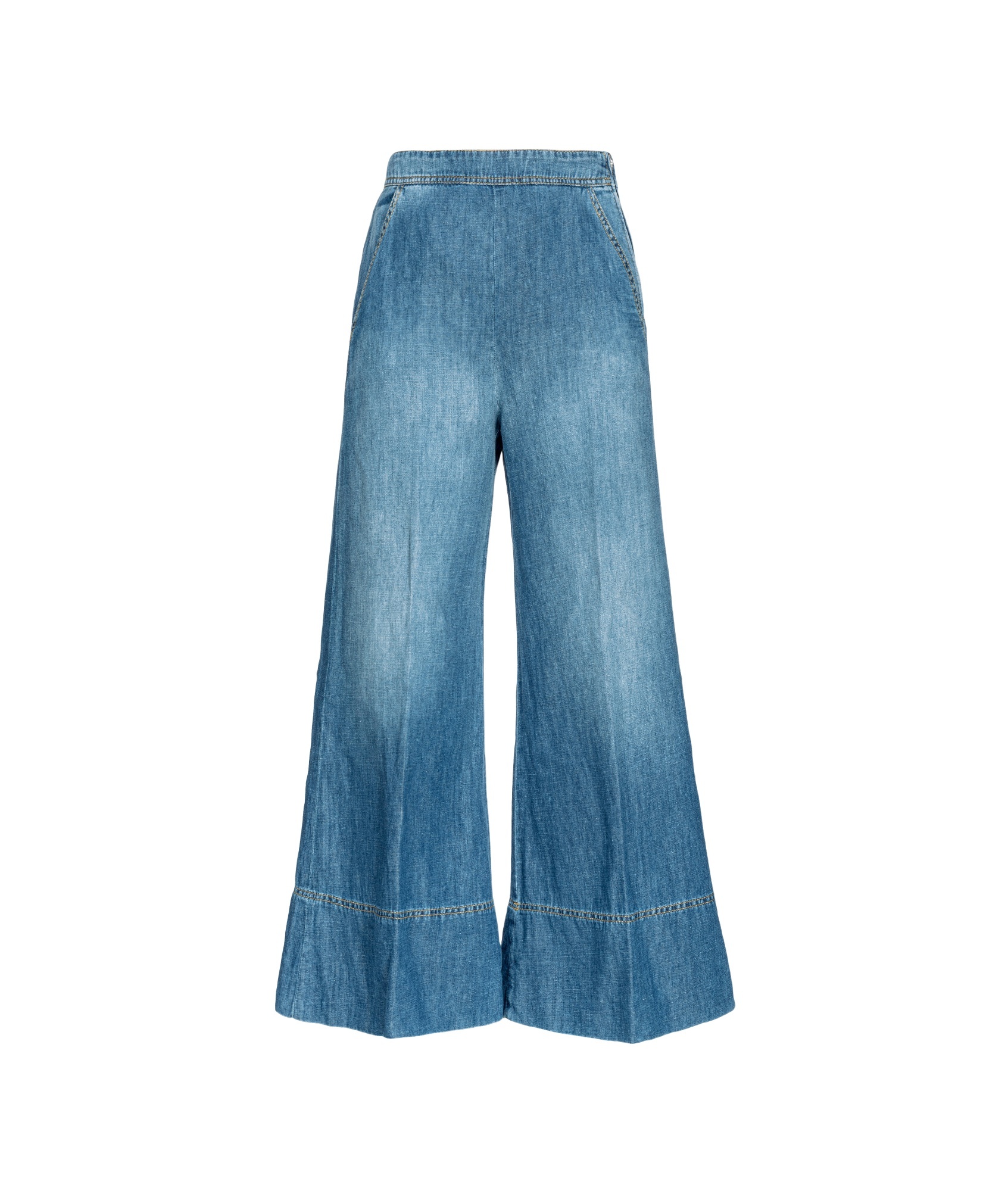 Pinko High-waisted Wide-leg Jeans With Vintage Wash In Blue