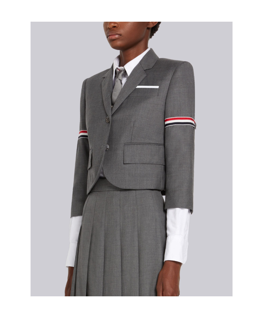 Thom Browne Rwb-embellished Cropped Blazer In Black