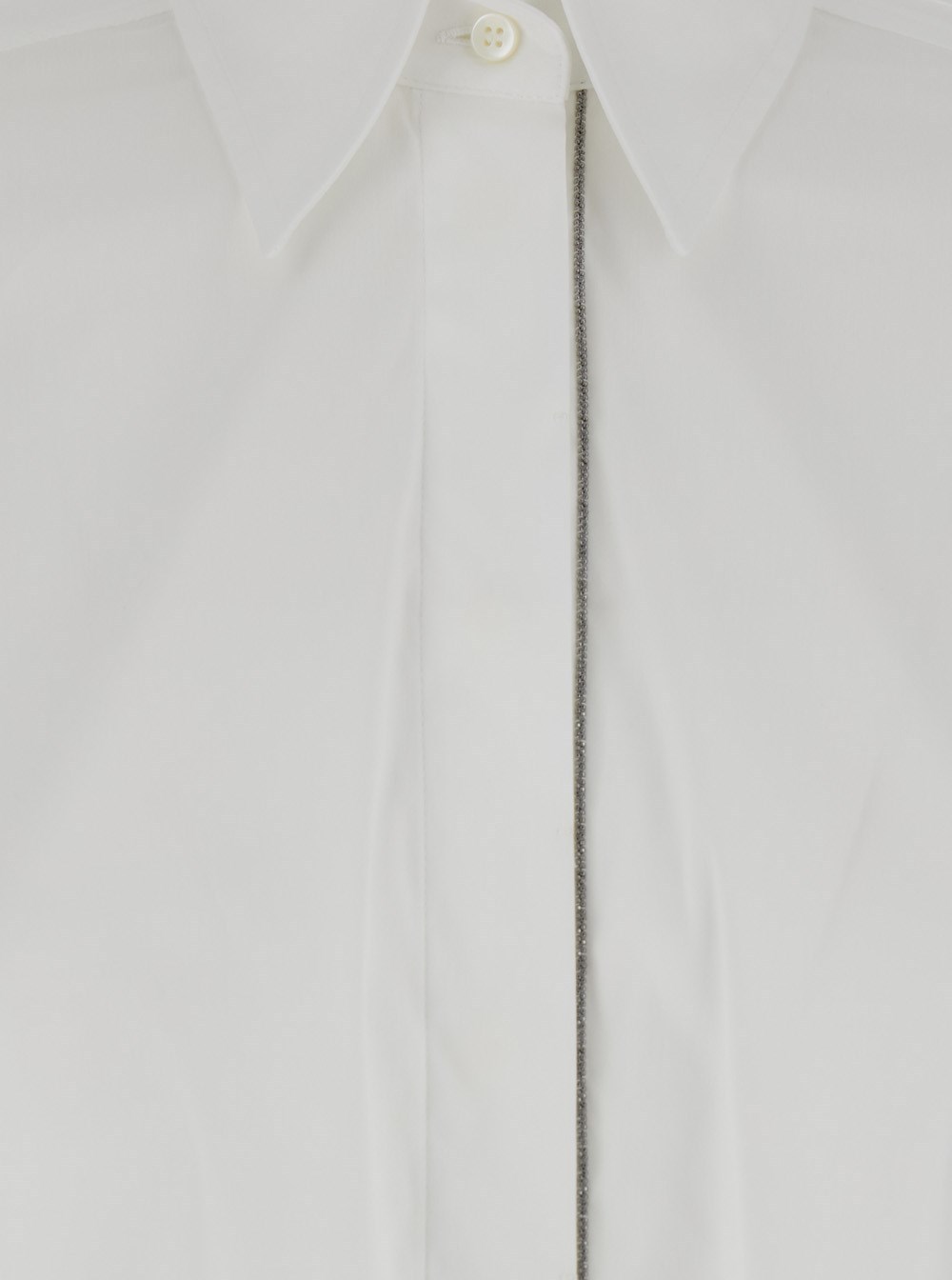 Shop Brunello Cucinelli Monili-trim Cotton-blend Shirt In White