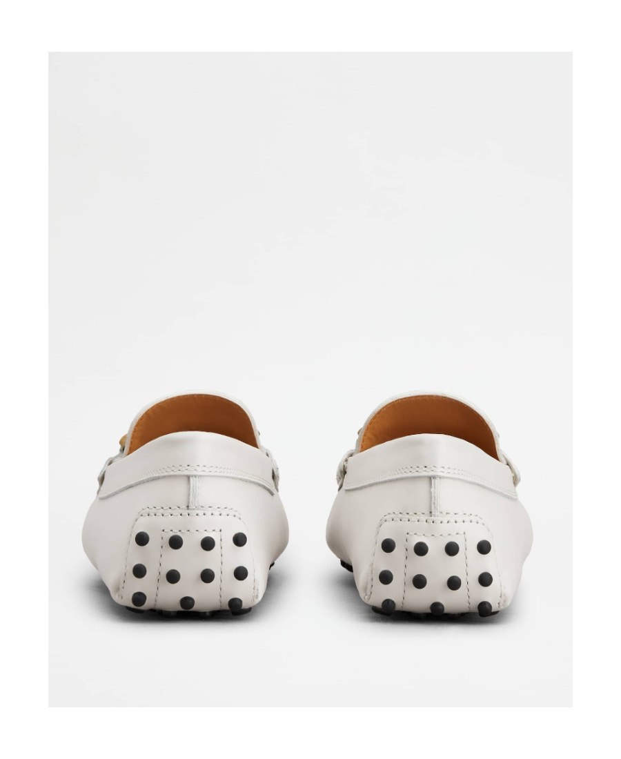 Tod's White Lime Calfskin Driving Loafer With Low Heel In White