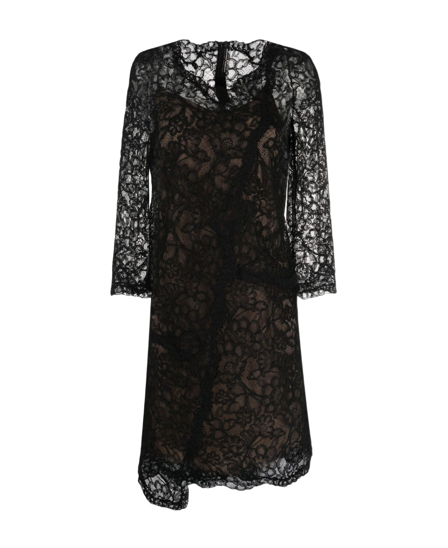 Ermanno Scervino Asymmetric Floral Lace Dress In Black