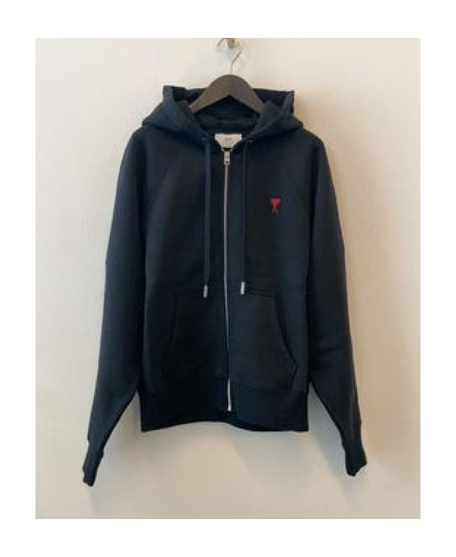 Ami Alexandre Mattiussi Zip-up Hoodie With Kangaroo Pocket And Drawstring Hood In Black