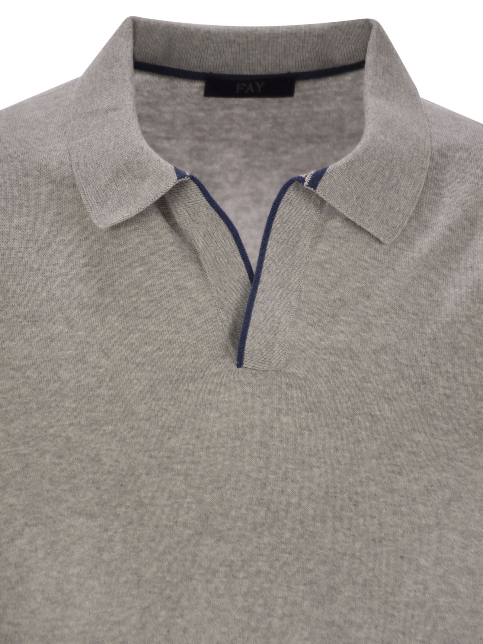 Fay Cotton Buttonless Polo Shirt In Gray