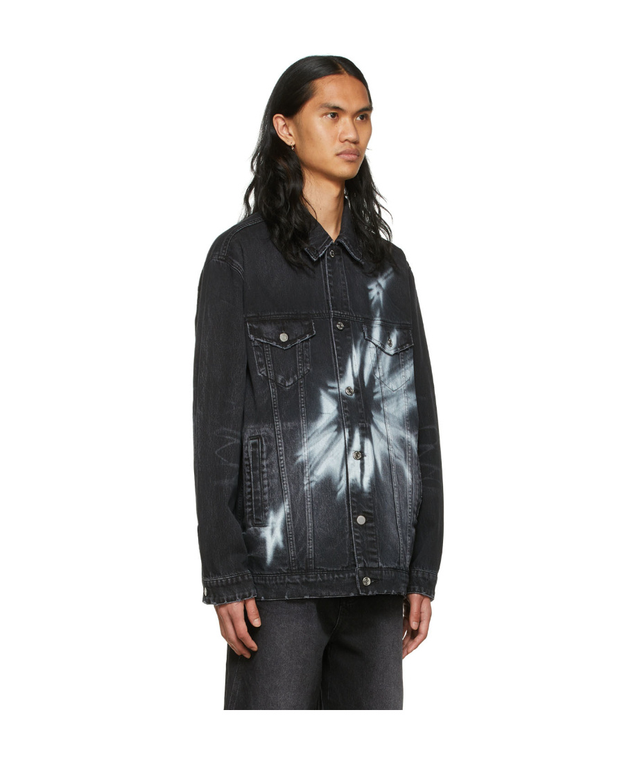 We11 Done Printed Denim Coat In Black