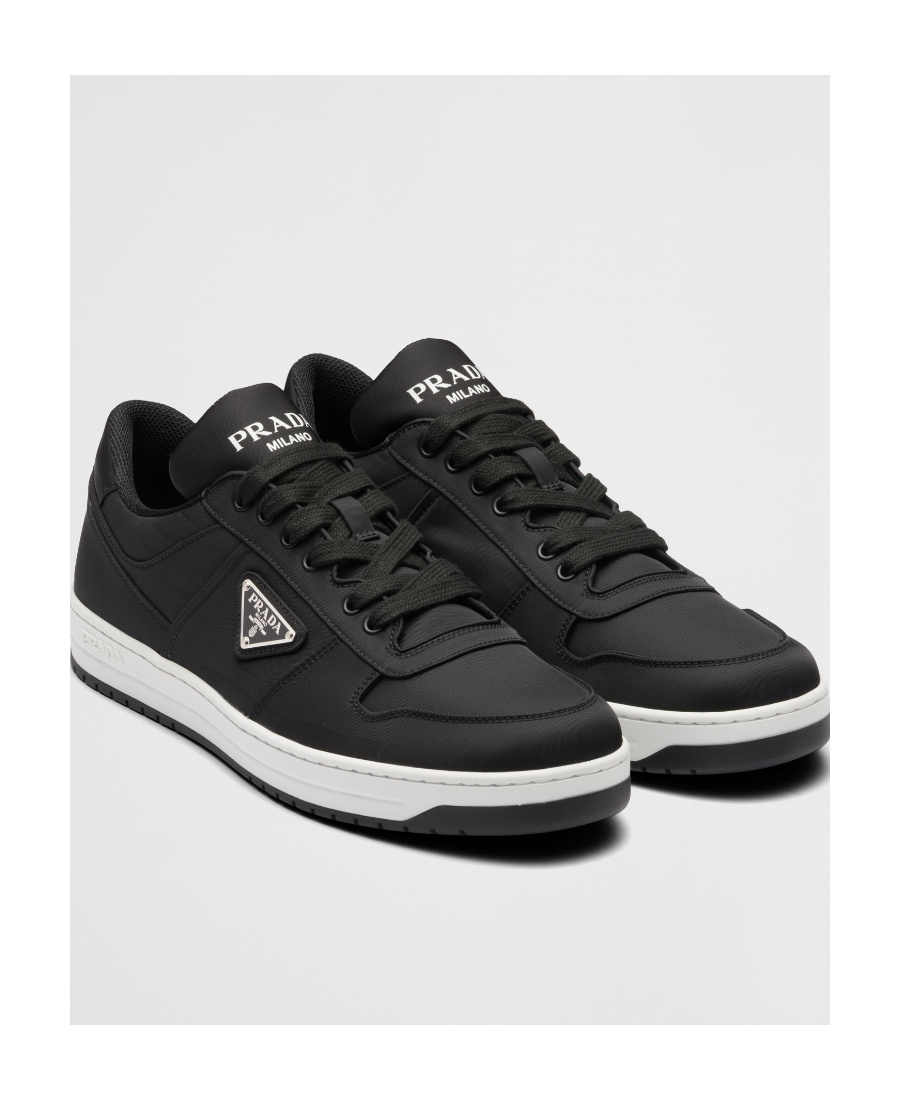 Prada Leather Sneakers With Perforated Toe Cap In Black