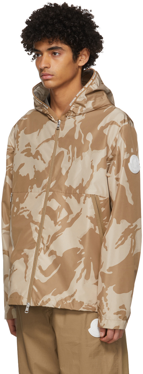 Moncler Camouflage-print Hooded Jacket In Nude