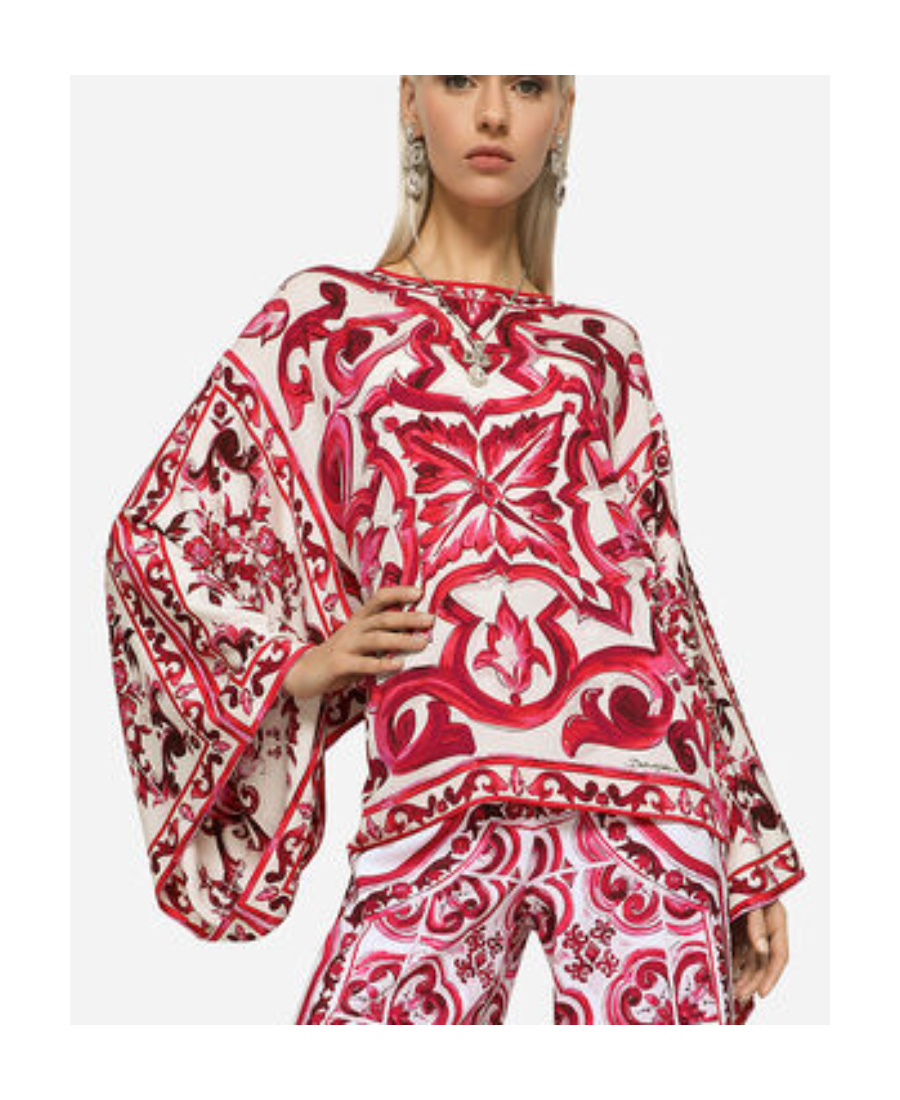 DOLCE & GABBANA DOLCE  GABBANA MAJOLICA-PRINT CREWNECK BLOUSE